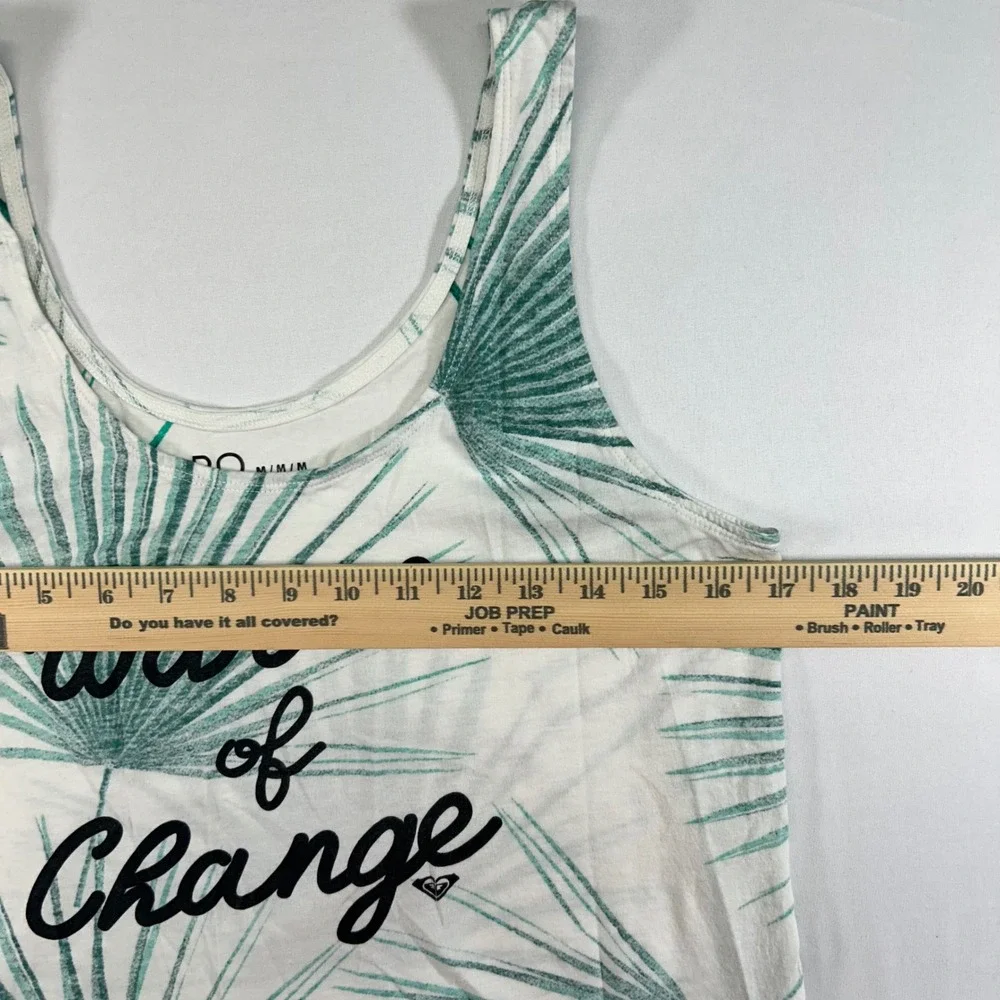Roxy‎ Womens Medium White Green Palm Leaf Graphic Tank Top Waves of Change